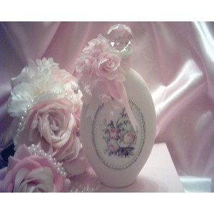 Shabby Victorian Chic Vanity Bottle~PINK w/ ROSE DESIGN~Rhinestones~Jewels~OOAK   302844739017